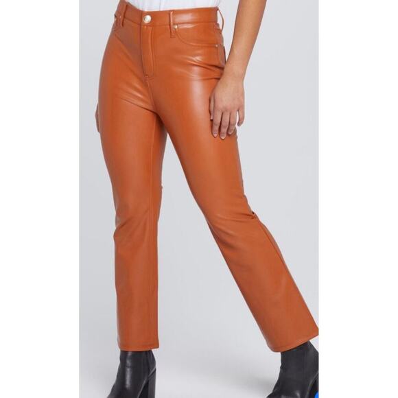 Seven7 Vegan Faux Leather Cropped Pants walnut orange sz 8 New - Picture 1 of 7